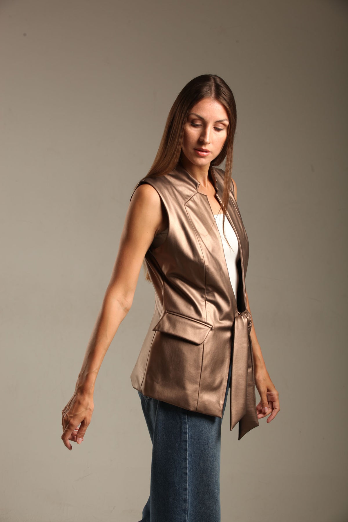Faux Leather Long Vest