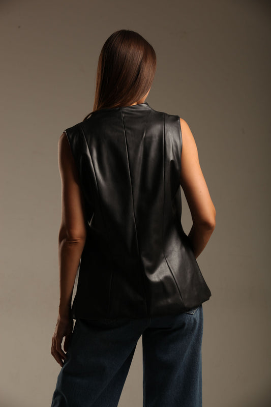 Faux Leather Long Vest