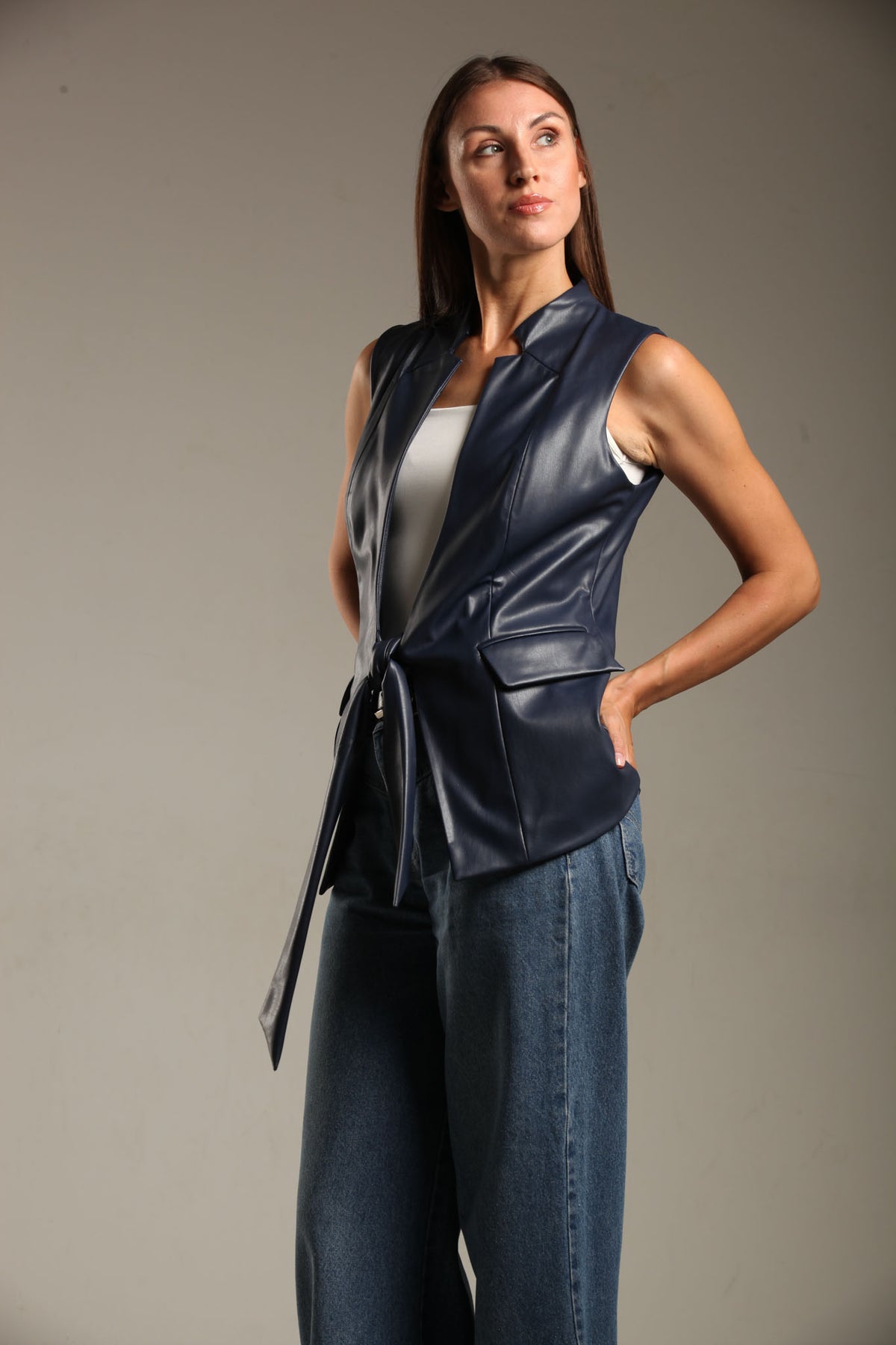 Faux Leather Long Vest