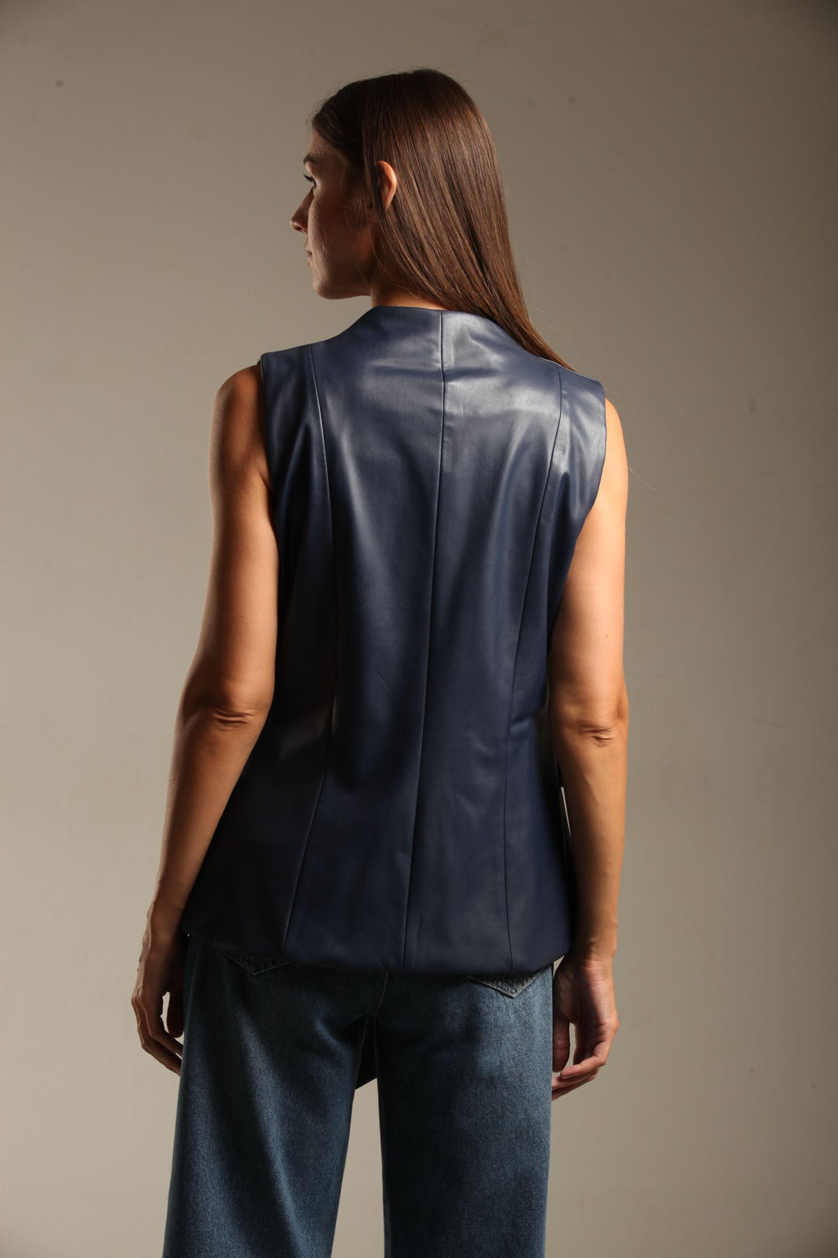 Faux Leather Long Vest