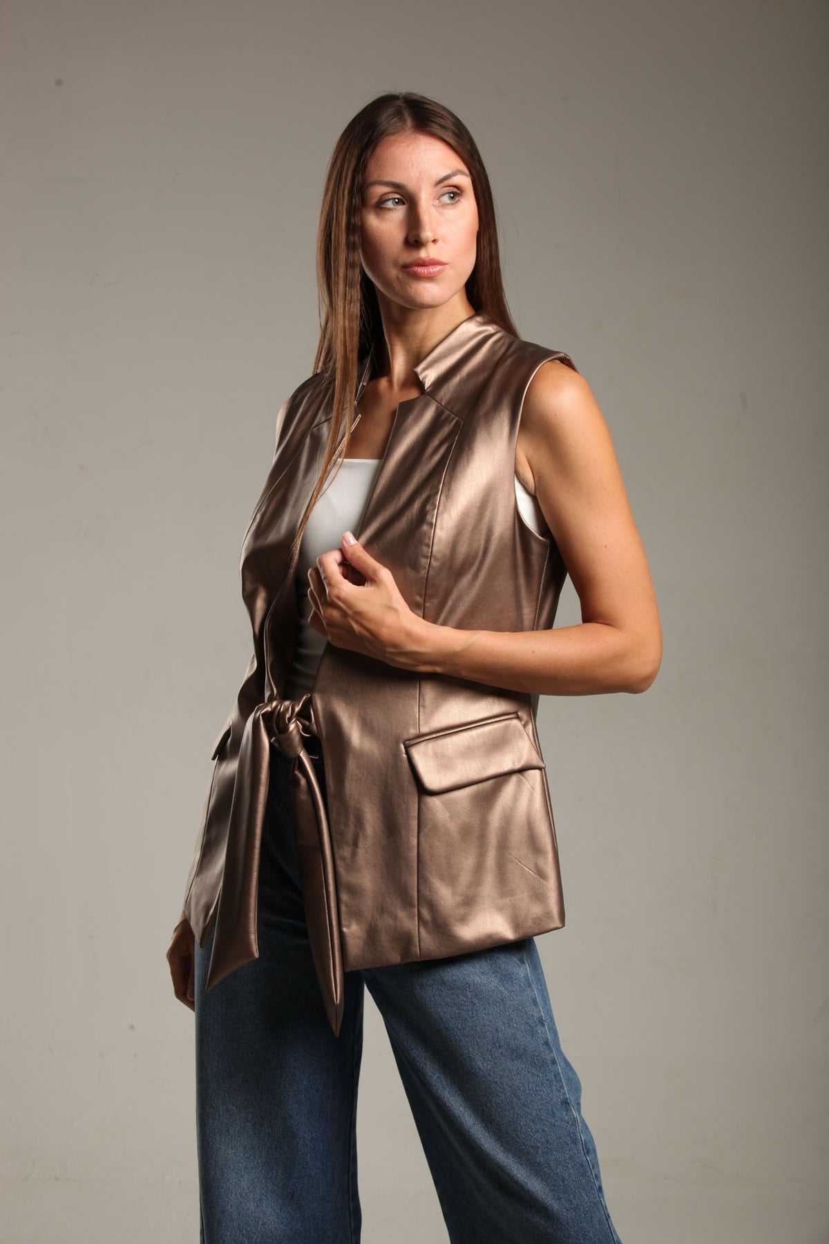 Faux Leather Long Vest