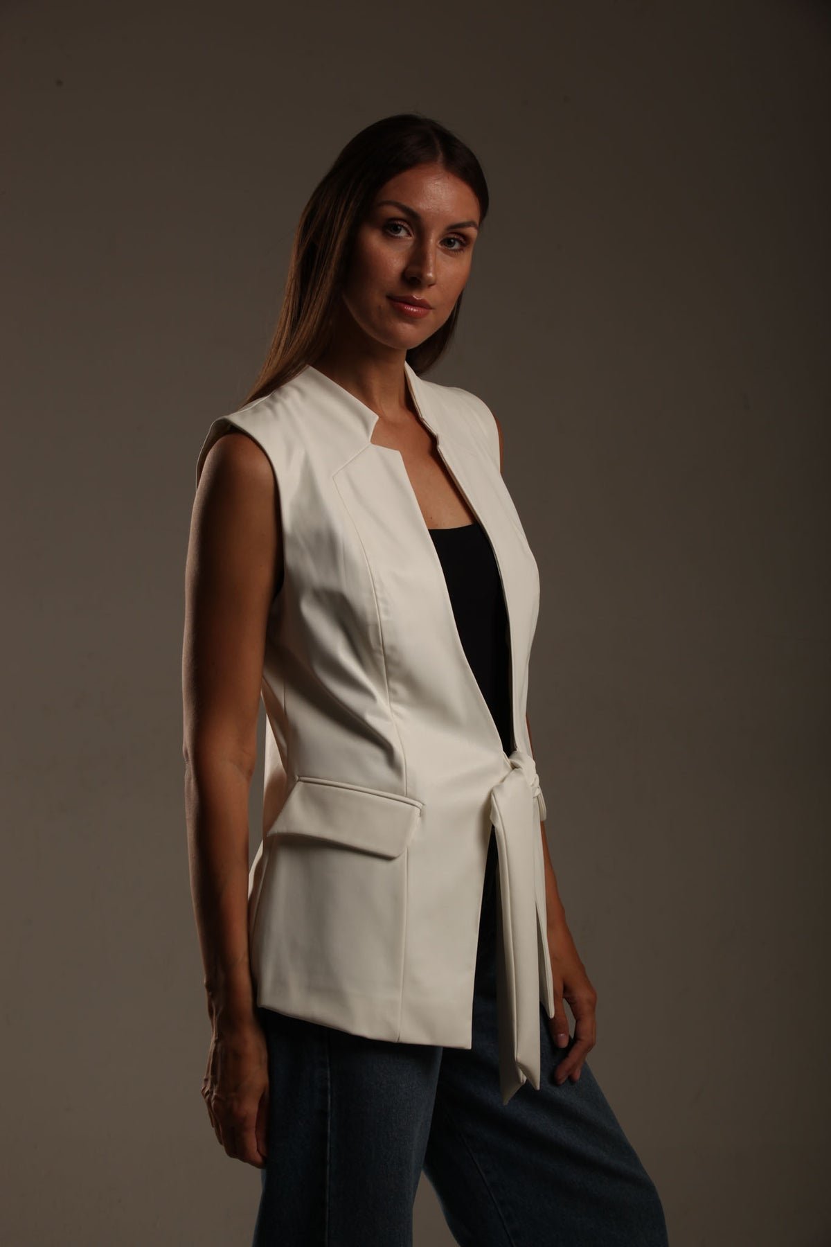 Faux Leather Long Vest
