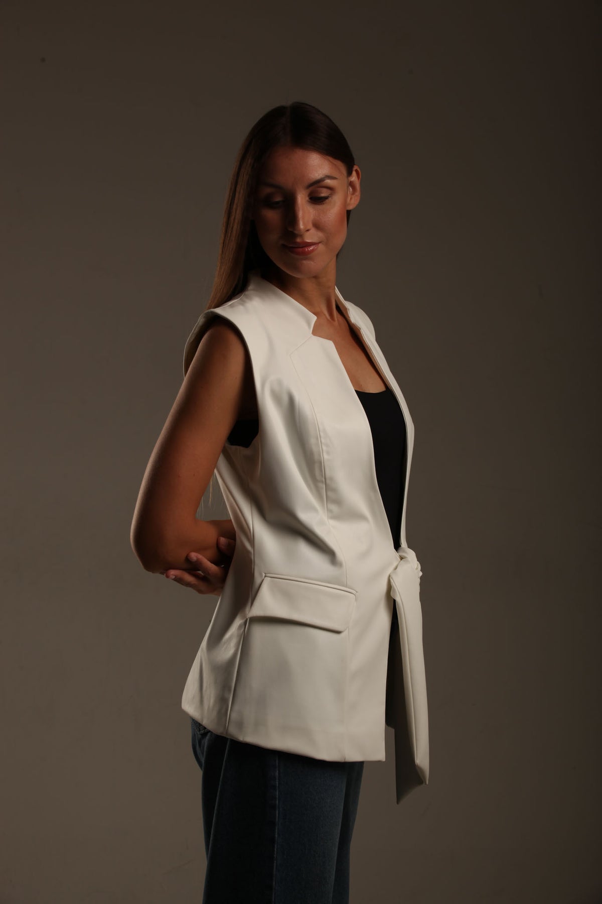 Faux Leather Long Vest