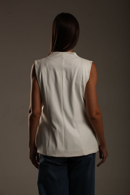 Faux Leather Long Vest