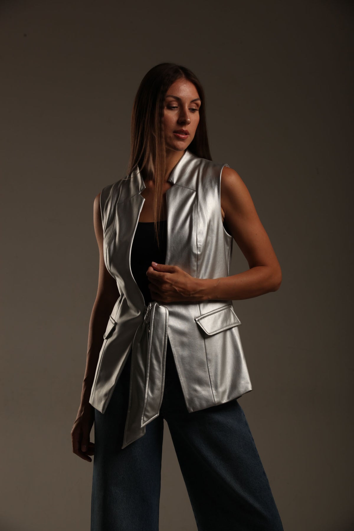 Faux Leather Long Vest