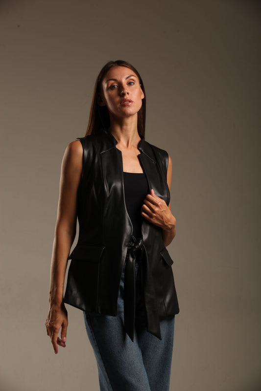 Faux Leather Long Vest
