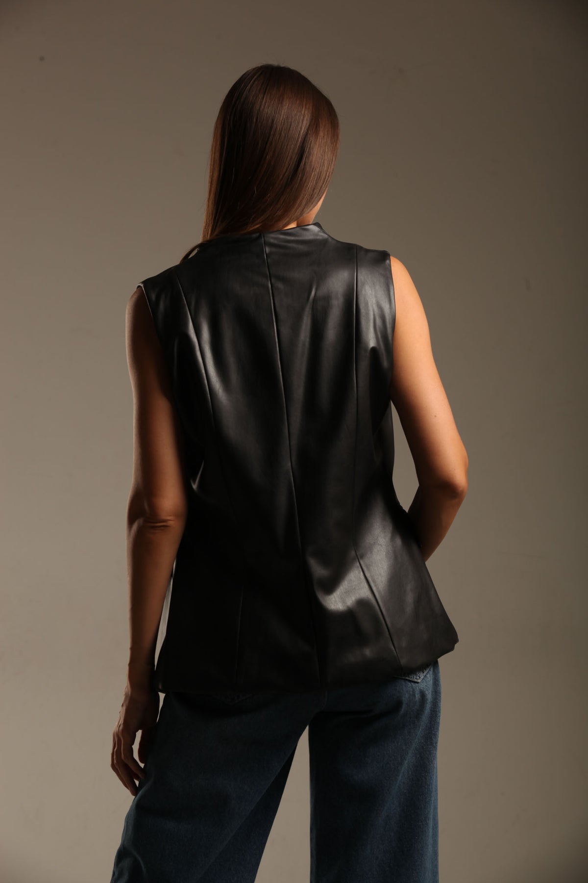 Faux Leather Long Vest